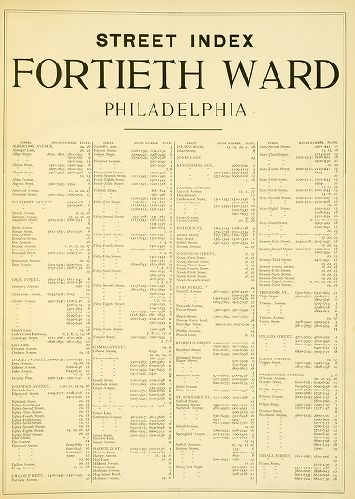 Street Index, Atlas of the 40th Ward of the City of Philadelphia