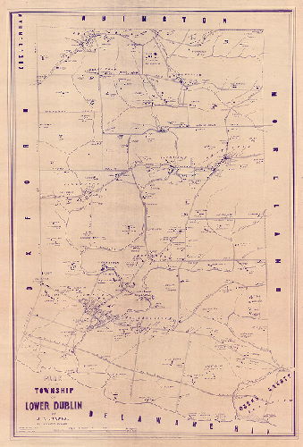Plan, Plan of the Township of Lower Dublin by J. C. Sidney, 80 Walnut St., Philada. Copied by H. M. N. 1932, 4th Survey District. Probable date 1848. 