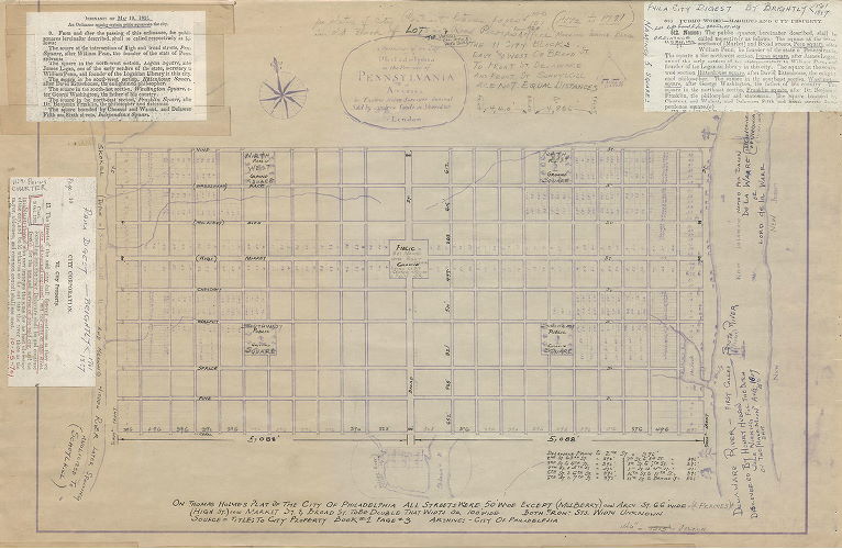 Plan, Portraiture of the City of Philadelphia in the Province of Pennsylvania in America. By Thomas Holme, Surveyor General