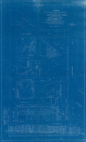 Plan, Plan from Twenty-second Street to Twenty-third Street for the use of the Board of View in the matter of opening The Parkway between Broad Street and Fairmount Park, as authorized by ordinance of Councils approved 7-24-1916. Showing also profiles of properties affected by change of grade. Plan of The Parkway authorized by ordinance of Councils, approved 6-8-1909; confirmed by the Board of Surveyors 9-20-1909. 