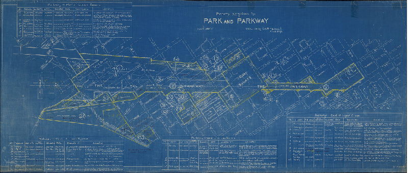 Plan, Property acquired for [Fairmount] Park and Parkway. Compiled by Geo. R. Mackenzie, Asst. Engr. [Dated June 7, 1927]