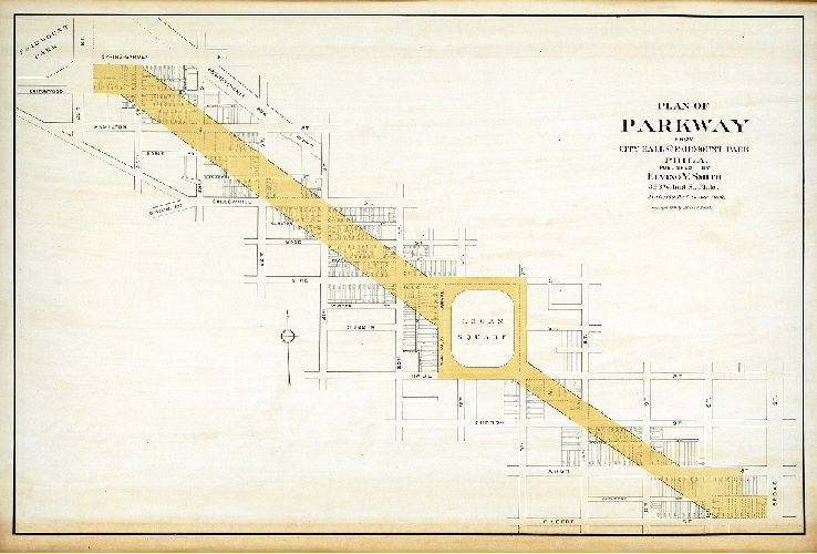 Plan (alternate image), Plan of Parkway from City Hall to Fairmount Park Phila. Published by Elvino V. Smith, 323 Walnut St. Phila. 
