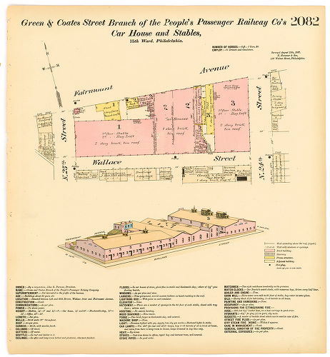 Green and Coates Street branch of the People's Passenger Railway Co.'s Car House and Stables, Hexamer General Surveys, Volume 22