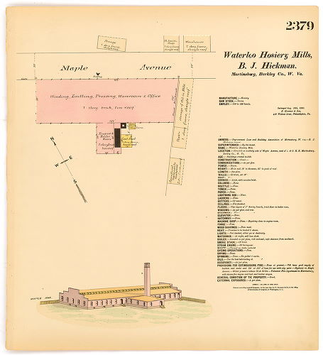 Baynton J. Hickman. Waterloo Hoisery Mills, Improvement Loan & Building, Hexamer General Surveys, Volume 25