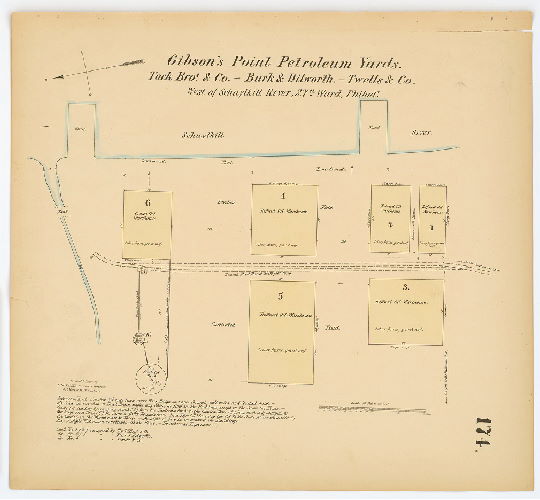 Gibson's Point Petroleum Yards - Tack Brothers & Co.; Gibson's Point Petroleum Yards - Burk & Dilworth,; Gibson's Point Petroleum Yards - Twells & Co., Hexamer General Surveys, Volume 3