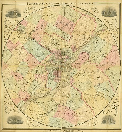 Map, Scattergood's map of 16 miles around Philadelphia