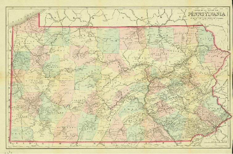 Map, Railway and County Map of Pennsylvania