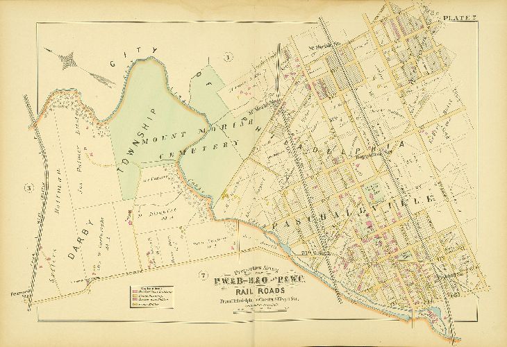 Plate 2, Atlas of Properties along the Philadelphia, Wilmington and Baltimore R.R., Baltimore & Ohio R.R., Phila. & West-Chester R.R., and part of Philada. & Reading R.R., Philadelphia to Chester and Elwyn Sta.