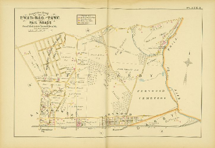 Plate 3, Atlas of Properties along the Philadelphia, Wilmington and Baltimore R.R., Baltimore & Ohio R.R., Phila. & West-Chester R.R., and part of Philada. & Reading R.R., Philadelphia to Chester and Elwyn Sta.