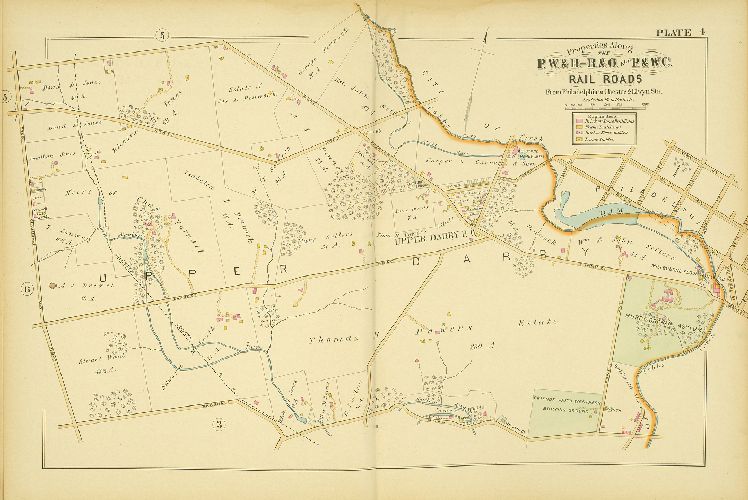 Plate 4, Atlas of Properties along the Philadelphia, Wilmington and Baltimore R.R., Baltimore & Ohio R.R., Phila. & West-Chester R.R., and part of Philada. & Reading R.R., Philadelphia to Chester and Elwyn Sta.