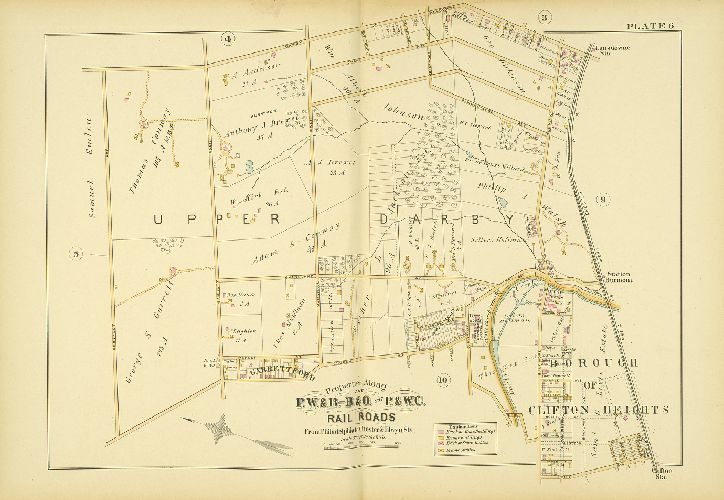Plate 6, Atlas of Properties along the Philadelphia, Wilmington and Baltimore R.R., Baltimore & Ohio R.R., Phila. & West-Chester R.R., and part of Philada. & Reading R.R., Philadelphia to Chester and Elwyn Sta.