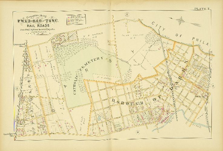 Plate 7, Atlas of Properties along the Philadelphia, Wilmington and Baltimore R.R., Baltimore & Ohio R.R., Phila. & West-Chester R.R., and part of Philada. & Reading R.R., Philadelphia to Chester and Elwyn Sta.