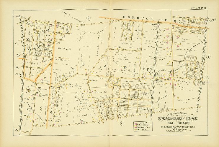Plate 11, Atlas of Properties along the Philadelphia, Wilmington and Baltimore R.R., Baltimore & Ohio R.R., Phila. & West-Chester R.R., and part of Philada. & Reading R.R., Philadelphia to Chester and Elwyn Sta.