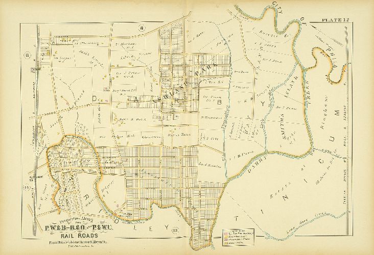 Plate 12, Atlas of Properties along the Philadelphia, Wilmington and Baltimore R.R., Baltimore & Ohio R.R., Phila. & West-Chester R.R., and part of Philada. & Reading R.R., Philadelphia to Chester and Elwyn Sta.