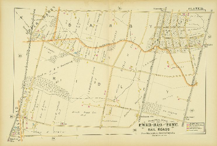 Plate 14, Atlas of Properties along the Philadelphia, Wilmington and Baltimore R.R., Baltimore & Ohio R.R., Phila. & West-Chester R.R., and part of Philada. & Reading R.R., Philadelphia to Chester and Elwyn Sta.