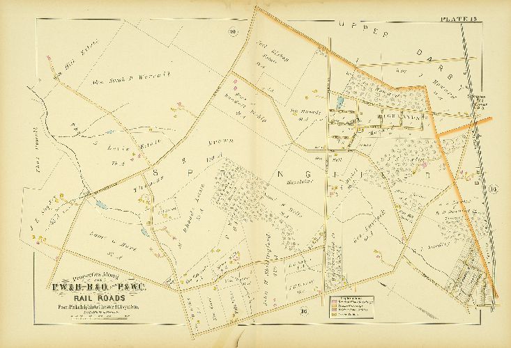 Plate 15, Atlas of Properties along the Philadelphia, Wilmington and Baltimore R.R., Baltimore & Ohio R.R., Phila. & West-Chester R.R., and part of Philada. & Reading R.R., Philadelphia to Chester and Elwyn Sta.
