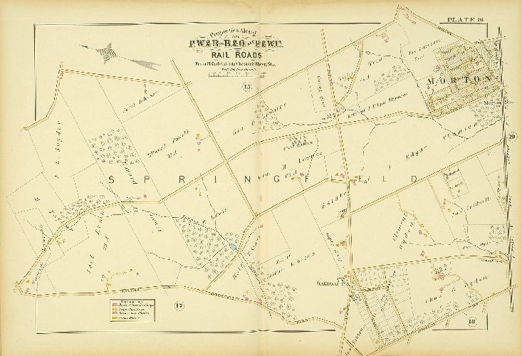 Plate 16, Atlas of Properties along the Philadelphia, Wilmington and Baltimore R.R., Baltimore & Ohio R.R., Phila. & West-Chester R.R., and part of Philada. & Reading R.R., Philadelphia to Chester and Elwyn Sta.