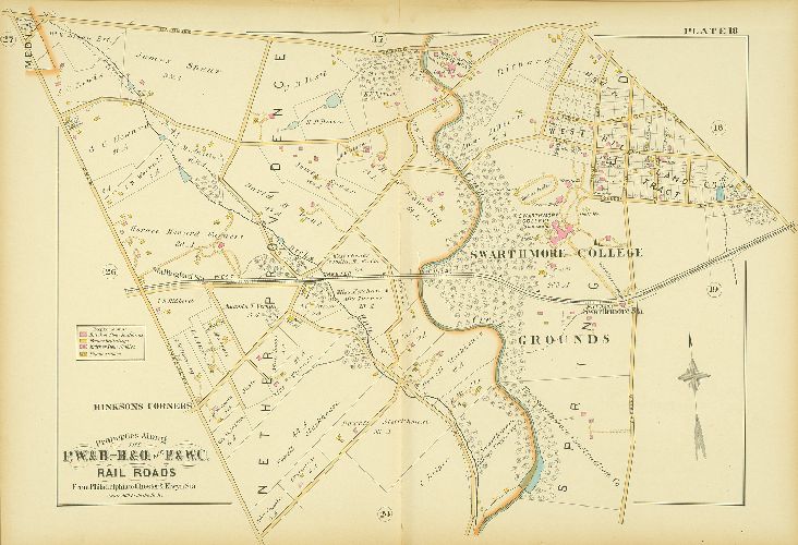Plate 18, Atlas of Properties along the Philadelphia, Wilmington and Baltimore R.R., Baltimore & Ohio R.R., Phila. & West-Chester R.R., and part of Philada. & Reading R.R., Philadelphia to Chester and Elwyn Sta.