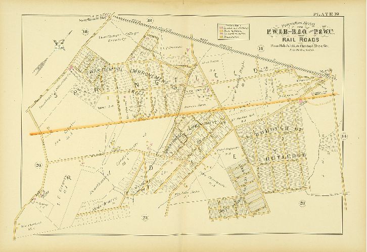 Plate 19, Atlas of Properties along the Philadelphia, Wilmington and Baltimore R.R., Baltimore & Ohio R.R., Phila. & West-Chester R.R., and part of Philada. & Reading R.R., Philadelphia to Chester and Elwyn Sta.