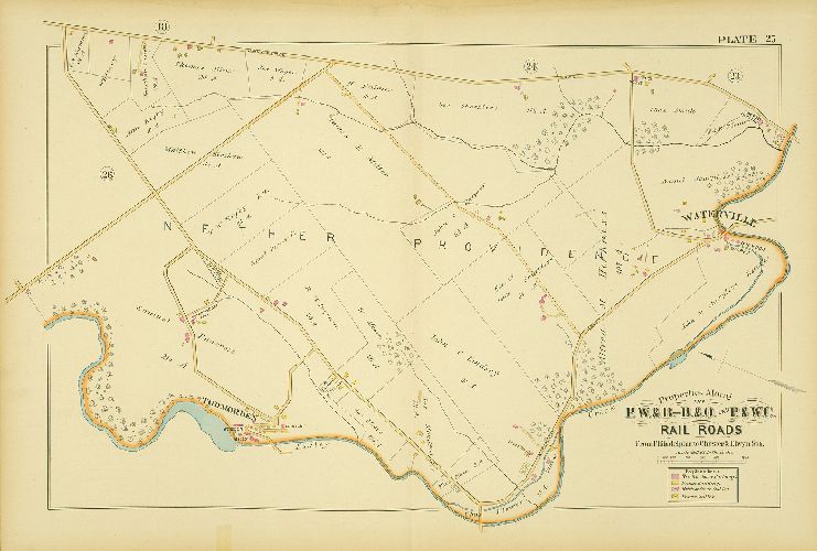 Plate 25, Atlas of Properties along the Philadelphia, Wilmington and Baltimore R.R., Baltimore & Ohio R.R., Phila. & West-Chester R.R., and part of Philada. & Reading R.R., Philadelphia to Chester and Elwyn Sta.