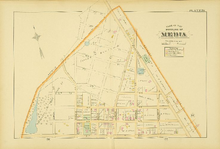 Plate 29, Atlas of Properties along the Philadelphia, Wilmington and Baltimore R.R., Baltimore & Ohio R.R., Phila. & West-Chester R.R., and part of Philada. & Reading R.R., Philadelphia to Chester and Elwyn Sta.