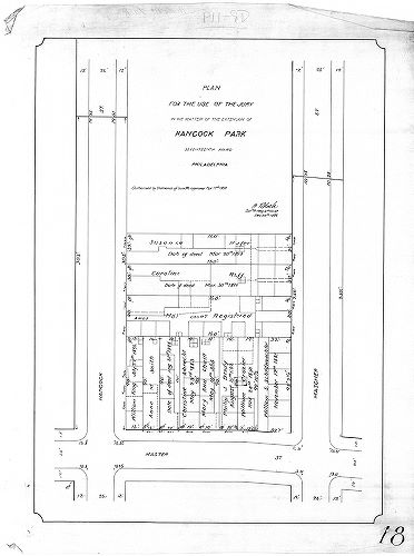 Plan, Plan for the use of the Jury in the matter of the opening of Hancock Park, Seventeenth Ward, Philadelphia