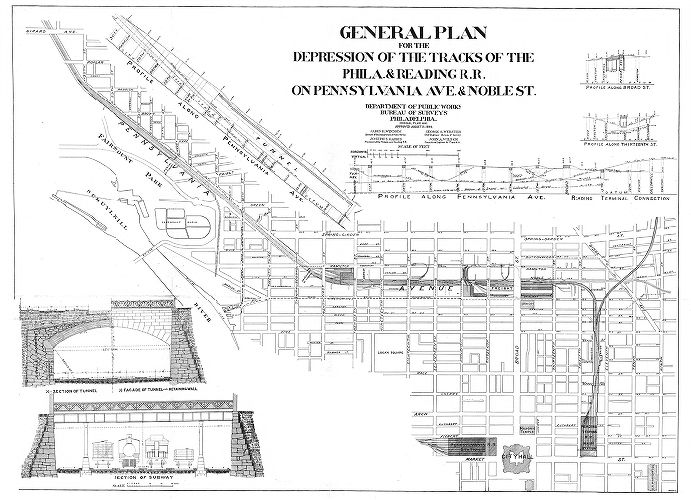 Map, General plan for the depression of the tracks of the Phila. & Reading R.R. on Pennsylvania Ave. & Noble St..