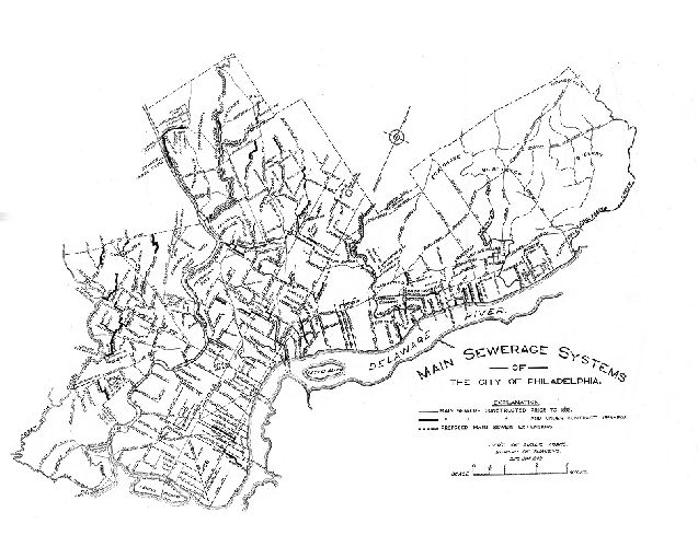 Map, Main sewerage systems of the City of Philadelphia. 