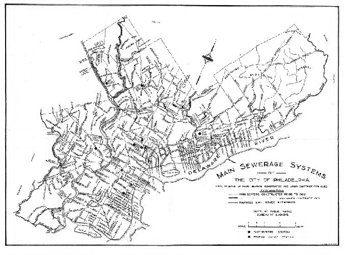 Map, Main sewerage systems of the City of Philadelphia. 