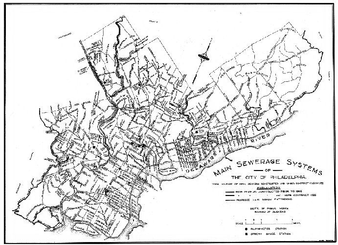 Map, Main sewerage systems of the City of Philadelphia. 