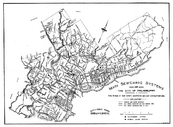 Map, Main sewerage systems of the City of Philadelphia. 
