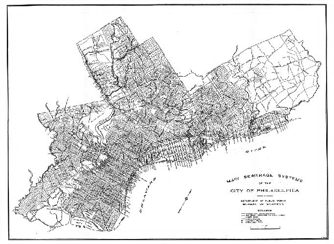 Map, Main sewerage systems of the City of Philadelphia.