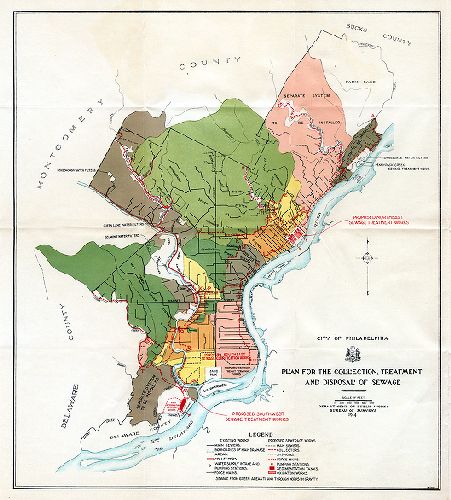 Map, City of Philadelphia. Plan for the collection, treatment and disposal of sewage.