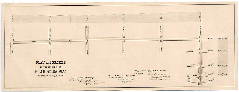 Plan, Plan and profile of the extension of the Union Passenger Railway on Franklin St. and Susquehanna Ave. [Survey returned Feb. 23, 1882; approved by Board of Surveyors April 17, 1882]