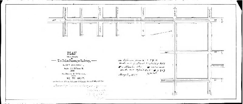 Plan, Plan of the tracks of the Union Passenger Railway, on 29th Street, between Poplar and Jefferson St. and on Master & Jefferson from 27 to 29 St. [Ordinance May 4, 1889; approved May 5, 1889]