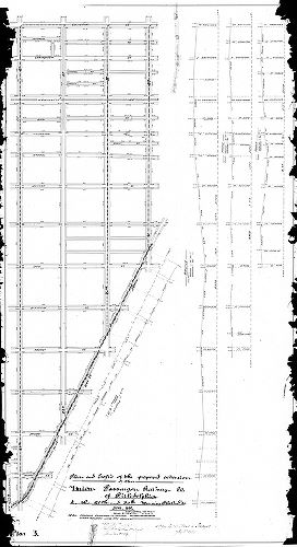 Plan, Plan and profile of the proposed extension of the Union Passenger Railway Co. of Philadelphia, in the 26th and 30th Wards, Philada. [Approved by Board of Surveyors July 1, 1889]