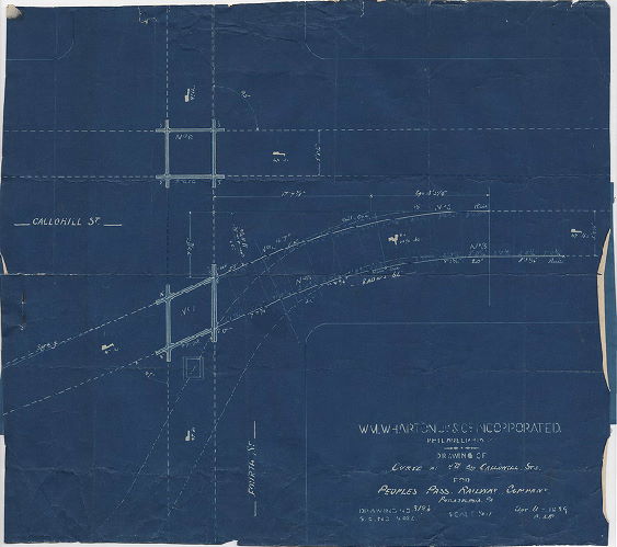 Plan, Wm. Wharton Jr. & Co. Incorporated, Philadelphia, PA. Drawing of curve at 4th and Callowhill Sts. For Peoples Pass. Railway Company, Philadelphia, PA. April 11, 1889