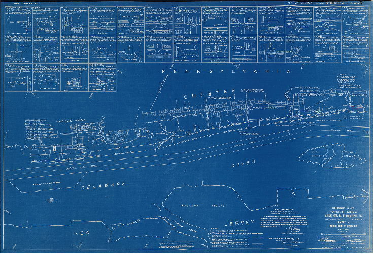 Plan (alternate image), Delaware River Harbor Lines. Marcus Hook, Pa. to Philadelphia, Pa. Resurveyed 1939. In six sheets. U.S. Engineer Office. May 25, 1940. 1. Marcus Hook to Ridley Creek. 