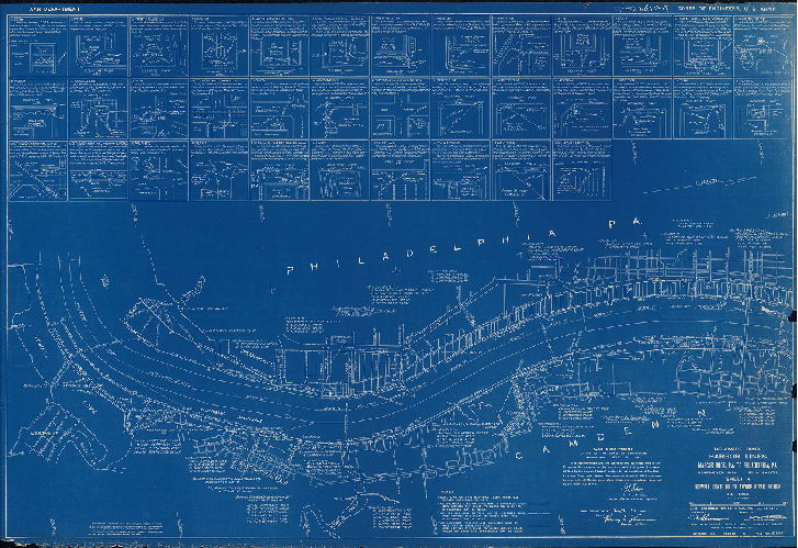 Plan (alternate image), Delaware River Harbor Lines. Marcus Hook, Pa. to Philadelphia, Pa. Resurveyed 1939. In six sheets. U.S. Engineer Office. May 25, 1940. 4. Howell Cove to Delaware River Bridge.