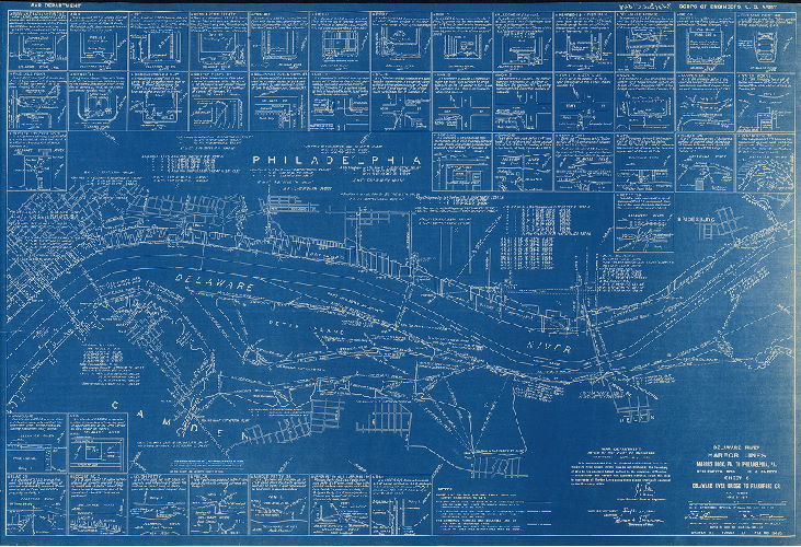 Plan, Delaware River Harbor Lines. Marcus Hook, Pa. to Philadelphia, Pa. Resurveyed 1939. In six sheets. U.S. Engineer Office. May 25, 1940. 5. Delaware River Bridge to Frankford Creek.