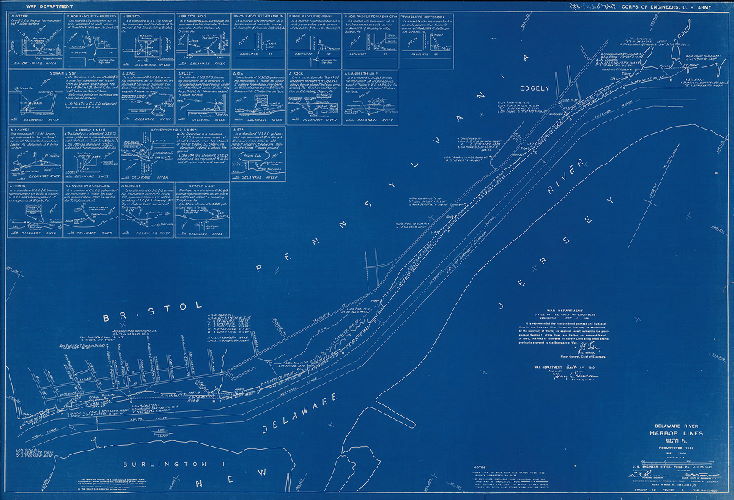 Plan, Delaware River Harbor Lines. Marcus Hook, Pa. to Philadelphia, Pa. Resurveyed 1939. In six sheets. U.S. Engineer Office. May 25, 1940. Bristol