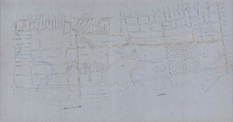 Plan, [No title. Area around mouth of Pennypack Creek and along the Delaware River, probably made as plan of City Property] 