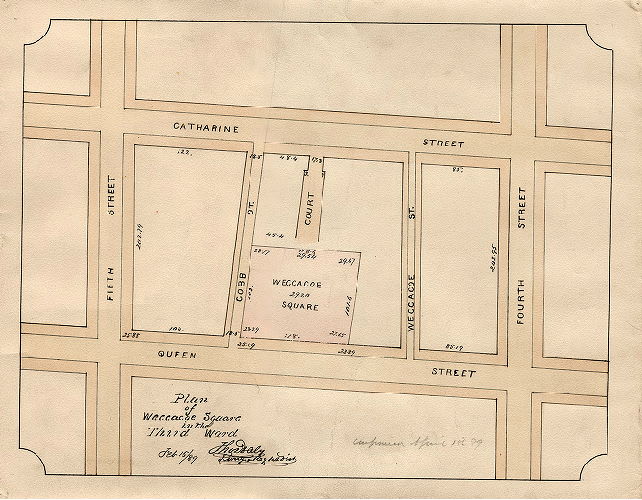 Plan, Plan of Weccacoe Square in the Third Ward [Survey returned Feb. 15, 1889; confirmed April 1, 1889]