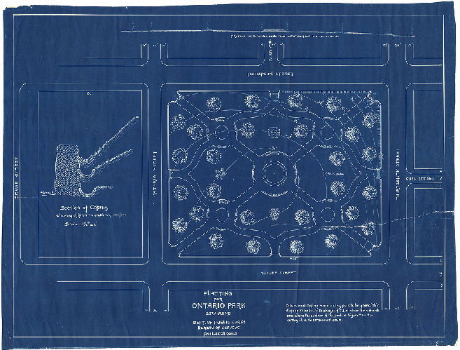 Plan, Platting for Ontario Park. 20th Ward. Dept. of Public Works, Bureau of Surveys, Philadelphia 