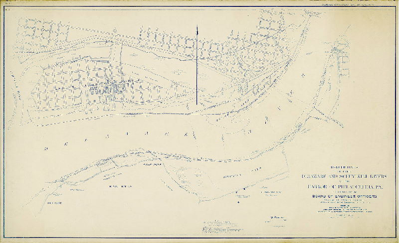 Plan (alternate image), Harbor lines for the Delaware and Schuylkill Rivers at the Harbor of Philadelphia, Pa. recommended by the Board of Engineer Officers constituted by S. O. 21, War Department, Office of the Chief Engineers, June 30, 1904. Compiled from surveys made in October and November 1901 under the direction of Lieut. Col. C. W. Raymond, Corps of Engineers, U.S. Army. Delaware River - Gloucester to Schuylkill River.