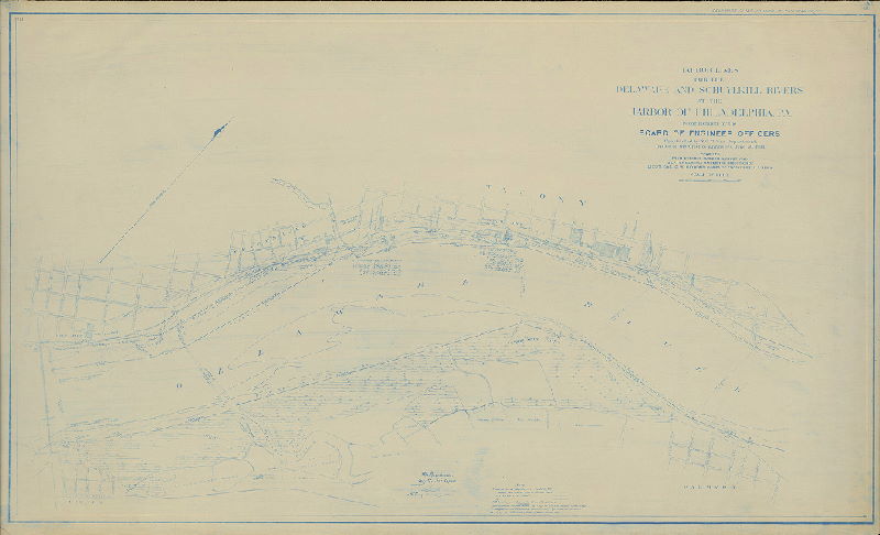 Plan, Harbor lines for the Delaware and Schuylkill Rivers at the Harbor of Philadelphia, Pa. recommended by the Board of Engineer Officers constituted by S. O. 21, War Department, Office of the Chief Engineers, June 30, 1904. Compiled from surveys made in August and September 1901 under the direction of Lieut. Col. C. W. Raymond, Corps of Engineers, U.S. Army. Delaware River - Palmyra to Five Mile Point.