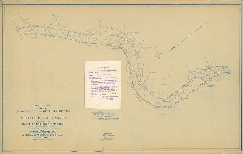 Plan, Harbor lines for the Delaware and Schuylkill Rivers at the Harbor of Philadelphia, Pa. recommended by the Board of Engineer Officers constituted by S. O. 21, War Department, Office of the Chief Engineers, June 30, 1904. Compiled from surveys made in December 1897 and January 1898 under the direction of Major C. W. Raymond, Corps of Engineers, U. S. Army, and in September 1902 and in 1904 by the City of Philadelphia