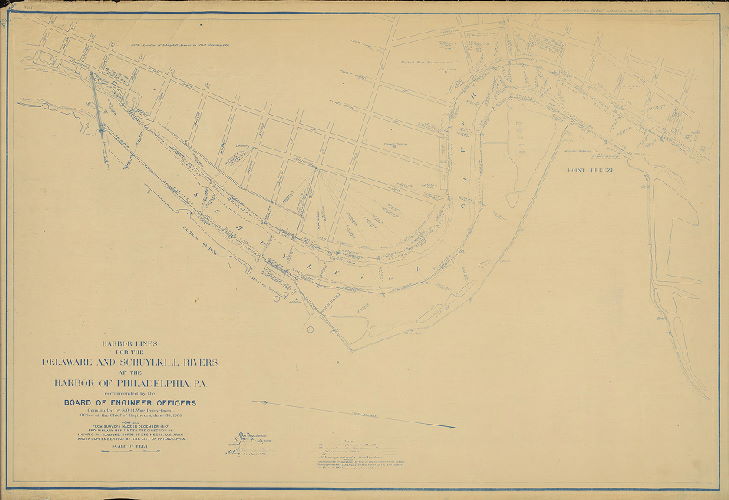 Plan, Harbor lines for the Delaware and Schuylkill Rivers at the Harbor of Philadelphia, Pa. recommended by the Board of Engineer Officers constituted by S. O. 21, War Department, Office of the Chief Engineers, June 30, 1904. Compiled from surveys made in December 1897 and January 1898 under the direction of Major C. W. Raymond, Corps of Engineers, U. S. Army, and in September 1902 by the City of Philadelphia