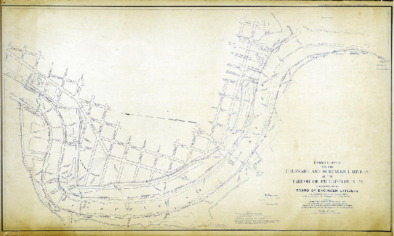 Plan (alternate image), Harbor lines for the Delaware and Schuylkill Rivers at the Harbor of Philadelphia, Pa. recommended by the Board of Engineer Officers constituted by S. O. 21, War Department, Office of the Chief Engineers, June 30, 1904. Compiled from surveys made in December 1897 and January 1898 under the direction of Major C. W. Raymond, Corps of Engineers, U. S. Army, and in 1902, 1903 and 1904 by the City of Philadelphia