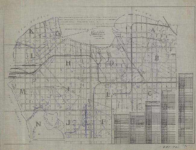 Plan, Plan showing the location of pools of water, creeks, ditches & marsh lands, in area bounded by Broad St. on the east, the Schuylkill River on the west, Reed St. on the north and Government and Schuylkill Aves. on the South